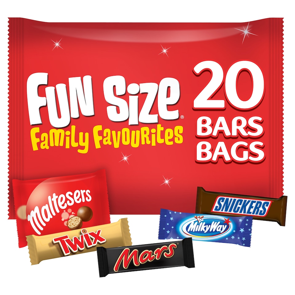 Mars, Snickers, Milky Way, Maltesers, Twix Family Favourites Funsize 20 Bags/Bars 358g