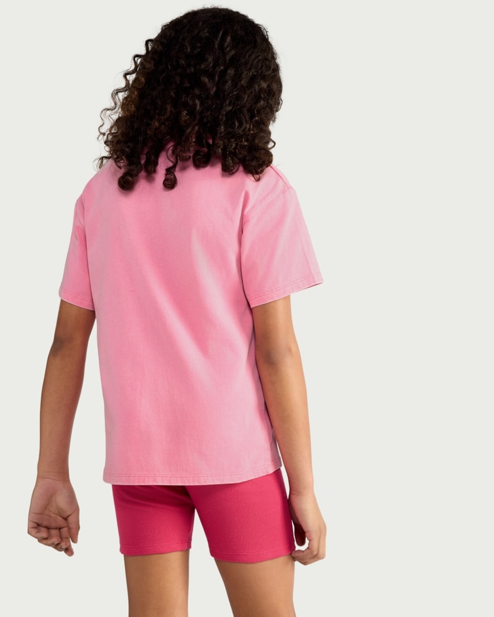 image 1 of F&F Girls Cotton Rich Raspberry Print T-Shirt and Cycling Shorts Set in Multi Pink