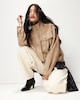 image 5 of F&F Faux Suede Funnel Neck Jacket in Med Nude