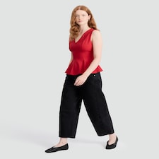 F&F V Neck Peplum Hem Top in Red