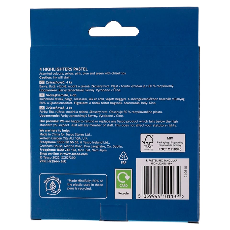 image 1 of Tesco Pastel Rectangular Highlights 4 Pack