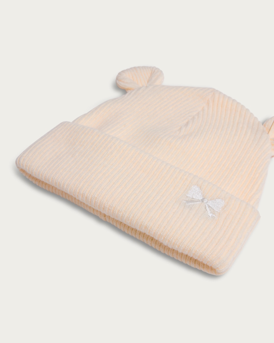 image 1 of F&F Baby 2-Pack Ribbed Bear Ear Beanie Hats in Multi