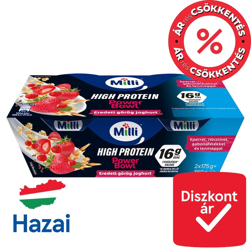 Milli Power Bowl Low-Fat Original Greek Cream Yogurt with Strawberries & Currants 2 x 175 g (350 g)