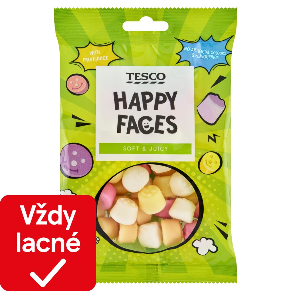 Tesco Happy Faces želé cukríky s ovocnými príchuťami 100 g