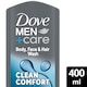 image 1 of Dove Men+Care Clean Comfort 3-in-1 Body Face Hair Wash Shower Gel 400ml
