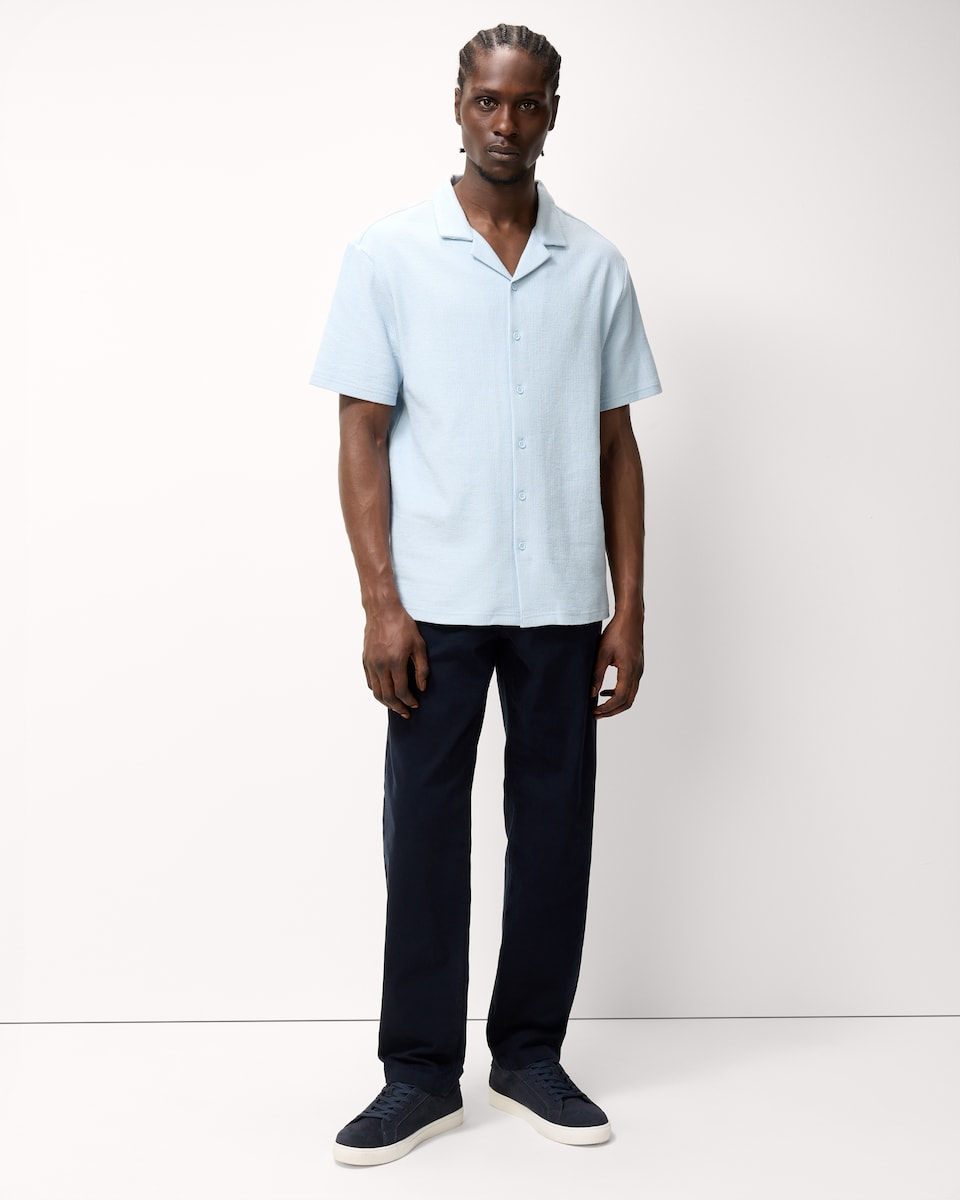 image 1 of F&F Textured Short Sleeved Collared Shirt in Blue