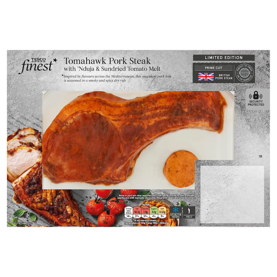 Tesco Finest Tomahawk Pork Steak with 'Nduja and Sundried Tomato Melt  
