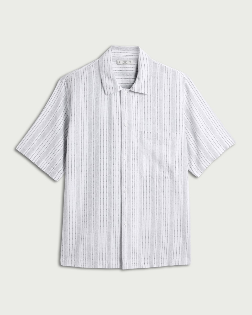 image 1 of F&F Linen Blend Striped Short Sleeved Shirt in White