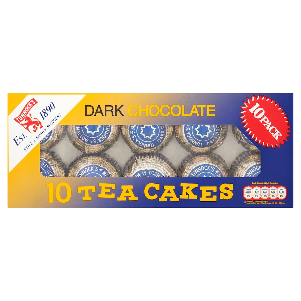 image 1 of Tunnocks Dark Chocolate Tea Cakes Marshmallow Biscuits Multipack, 10x24g