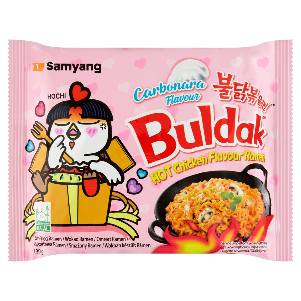 Samyang Buldak Pšeničná nudlová polévka s příchutí pálivého kuřete a carbonara 130g