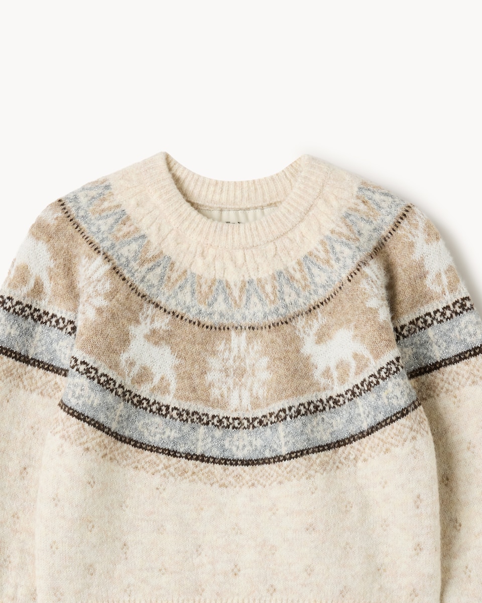 image 1 of Christmas Girls Fair Isle Matching Family Jumper in Cream