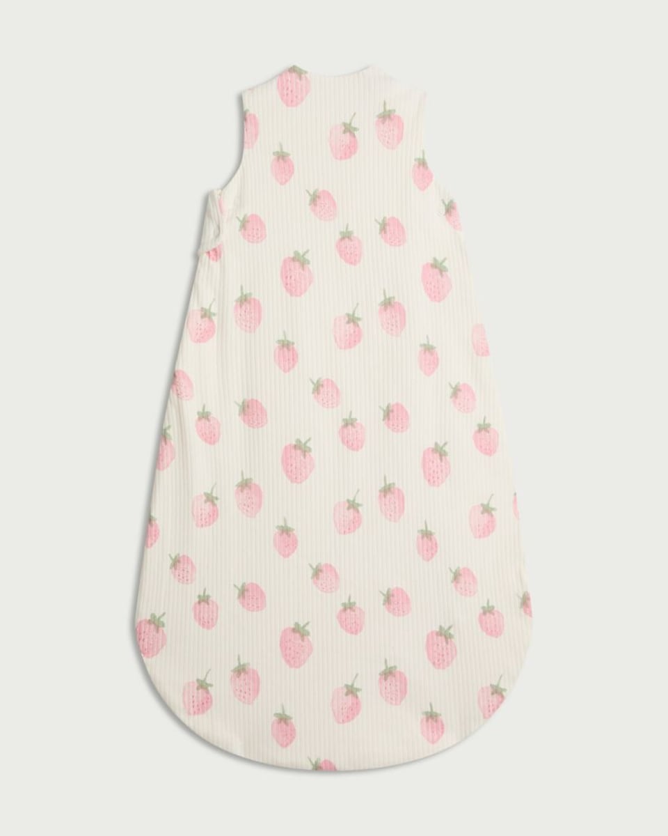 image 1 of F&F Baby Pure Cotton Ribbed Strawberry Print 1.5 Tog Sleeping Bag in Pink