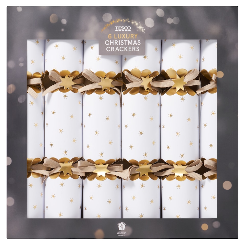 image 1 of Tesco Gold Stars Luxury Christmas Crackers 6 Pack