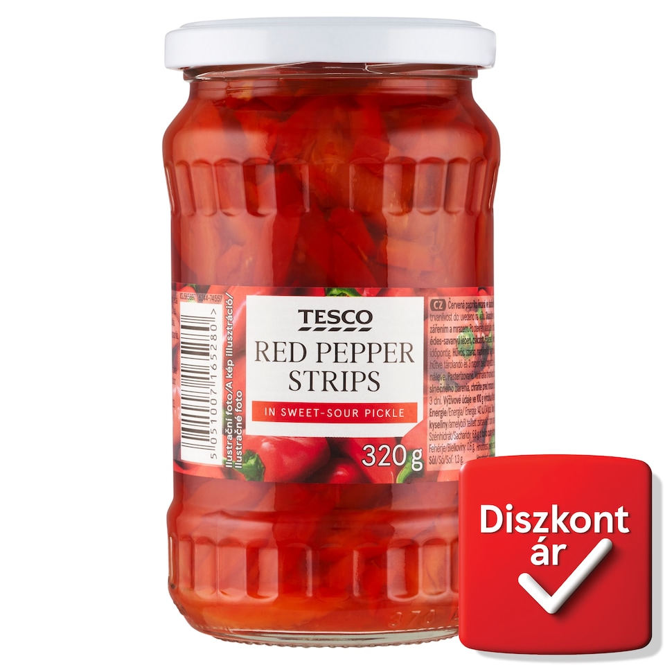 Tesco csíkozott pirospaprika édes-savanyú lében 320 g
