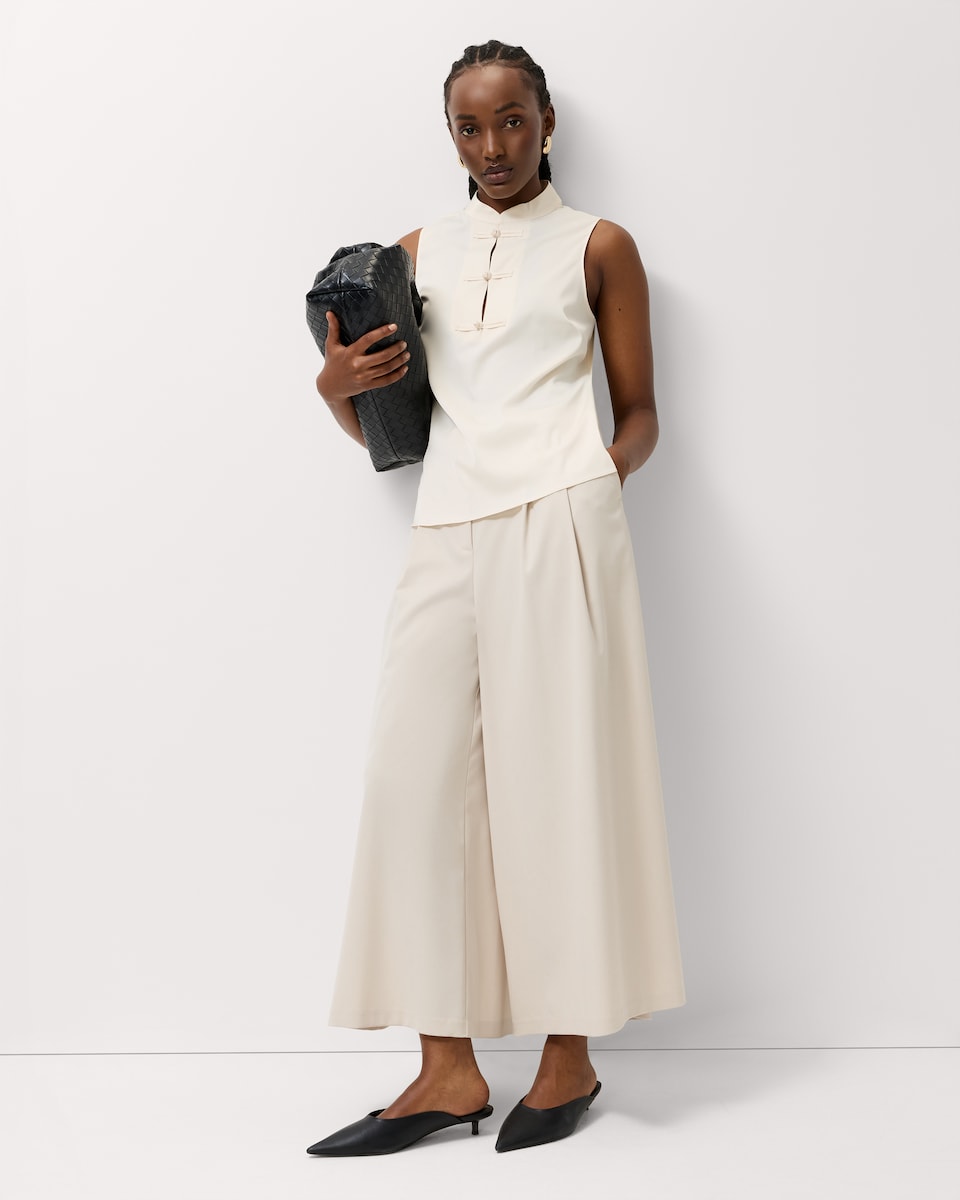 image 1 of F&F Satin Stand Collar Blouse in Cream