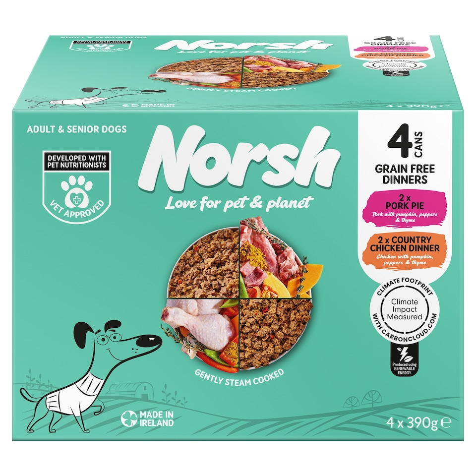 Norsh Grain Free Pork pie & Chicken Dinner Dog Food 4x390g