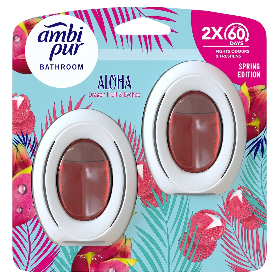 Ambi Pur Bathroom, Continuous Air Freshener Odour Elimination & Prevention, Aloha 2 Count