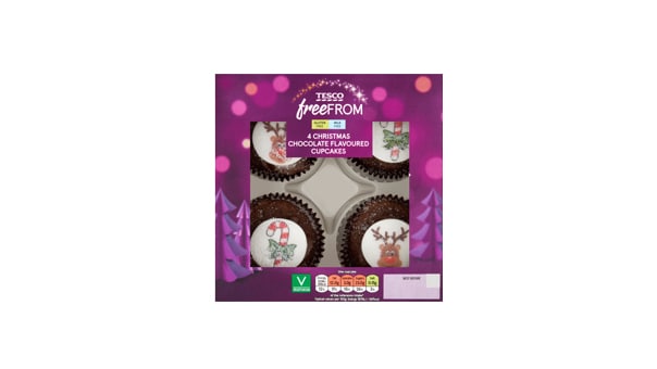 Tesco Free From 4 Christmas Chocolate Flavoured Cupcakes  