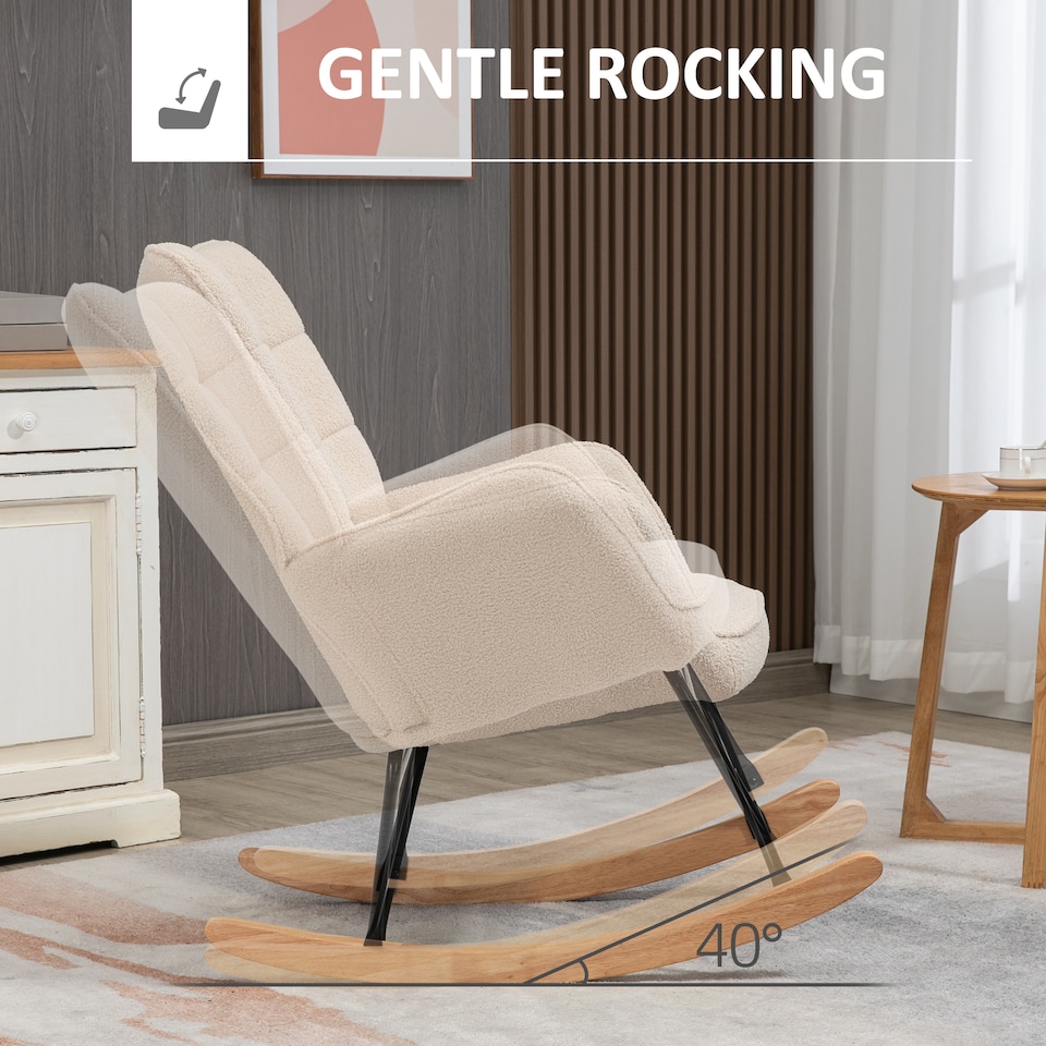 image 1 of HOMCOM Wingback Rocking Chair with Wooden Base, Upholstered Fleece Glider Rocker for Nursing, Modern Armchair - Beige