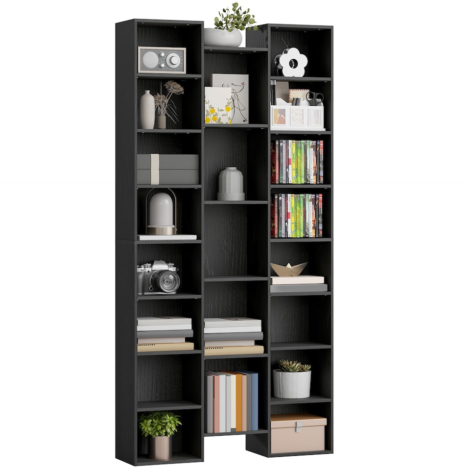 image 1 of HOMCOM 21-Cube Tall Bookcase, Modern Cube Book shelf with 10 Adjustable Shelves, Freestanding Multi-Functional Storage Unit for Living Room, Home Office, Bedroom, 181 x 89.5W cm, Black | Black | Black