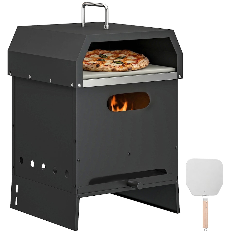 image 1 of Outsunny 3 in 1 Portable Wood Fired Outdoor Pizza Oven with Handles | Black | Black | 40 x 37.5 x 53.5 cm