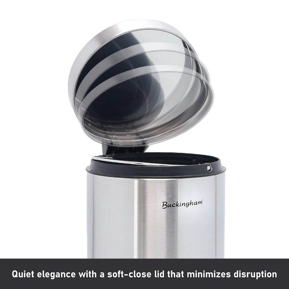image 1 of Buckingham Stainless Steel Soft Closing Round Pedal Waste Bin 5 Litre , Brushed Finish