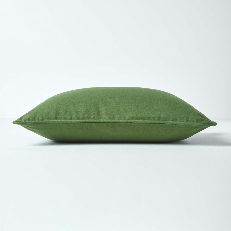 image 1 of Homescapes Cotton Plain Olive Green Cushion Cover - 45 x 45 cm Green