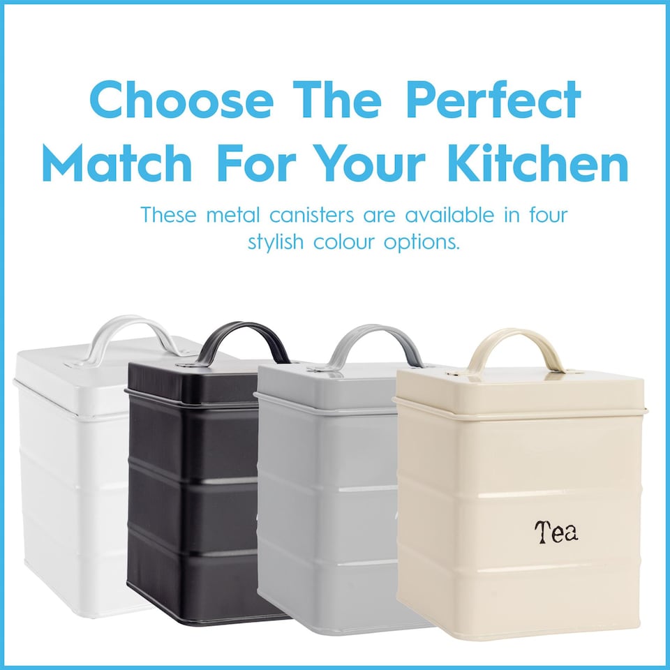 image 1 of Harbour Housewares Metal Kitchen Canister Set - 5pc Vintage Retro Food Storage Canister Caddy Container Bread Bin | Grey | Grey
