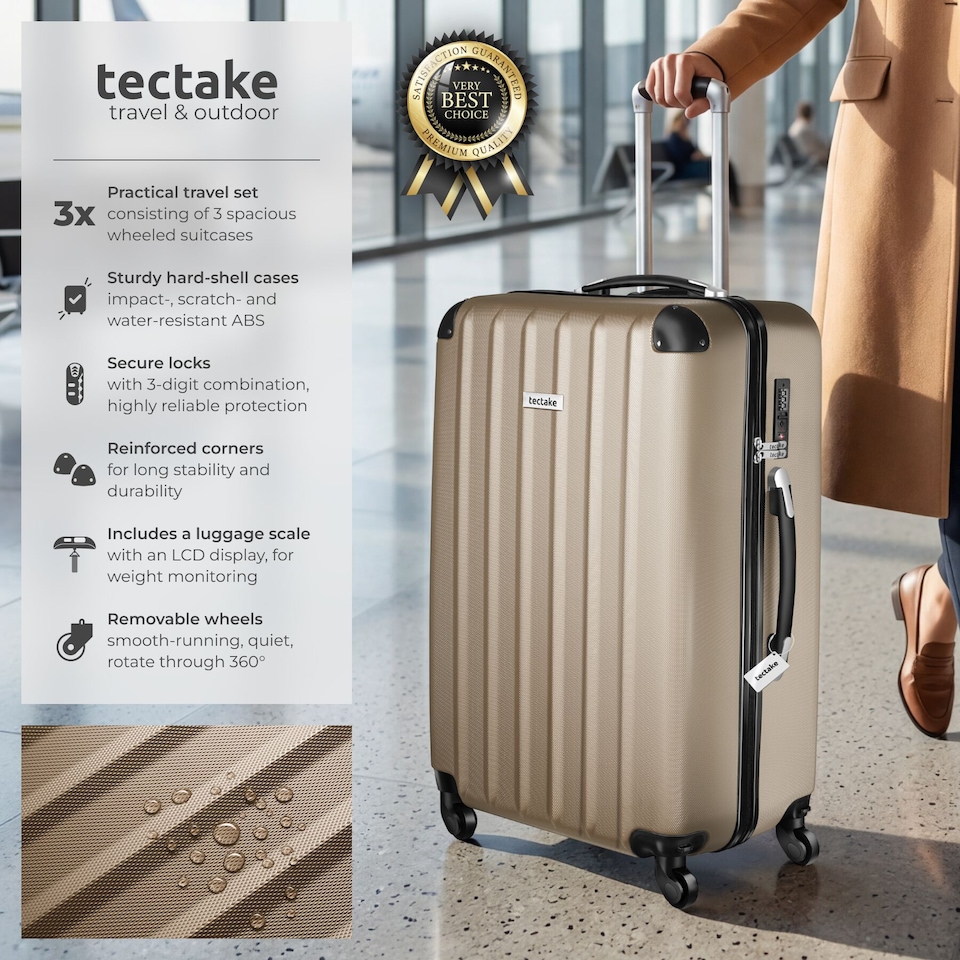 image 1 of Suitcases Set of 3 - scale, luggage tag, lock included, swivel wheels | Cream | champagne | 1