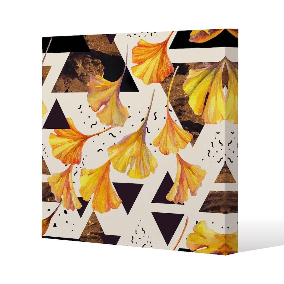 Orangle Flowers and Triangles (Canvas Print) / 77 x 77 x 4cm | Multi