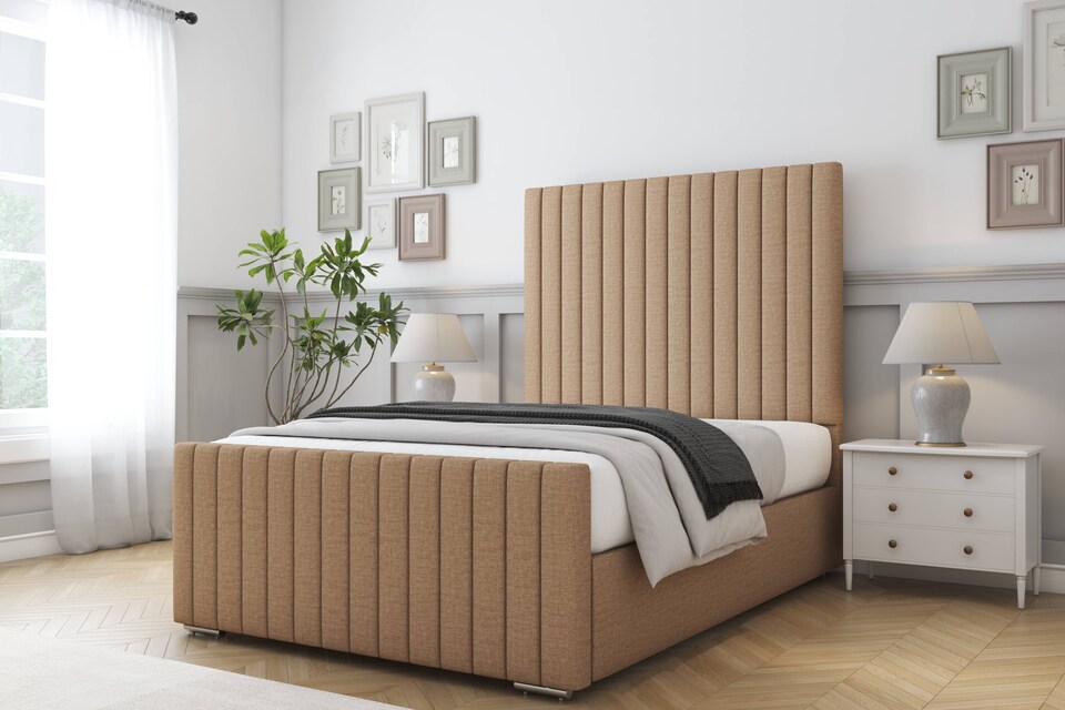 image 1 of Sloomy Madison Latte Dumfries Bed Frame With Mattress With 50" Upholstered Headboard 4' Small Double