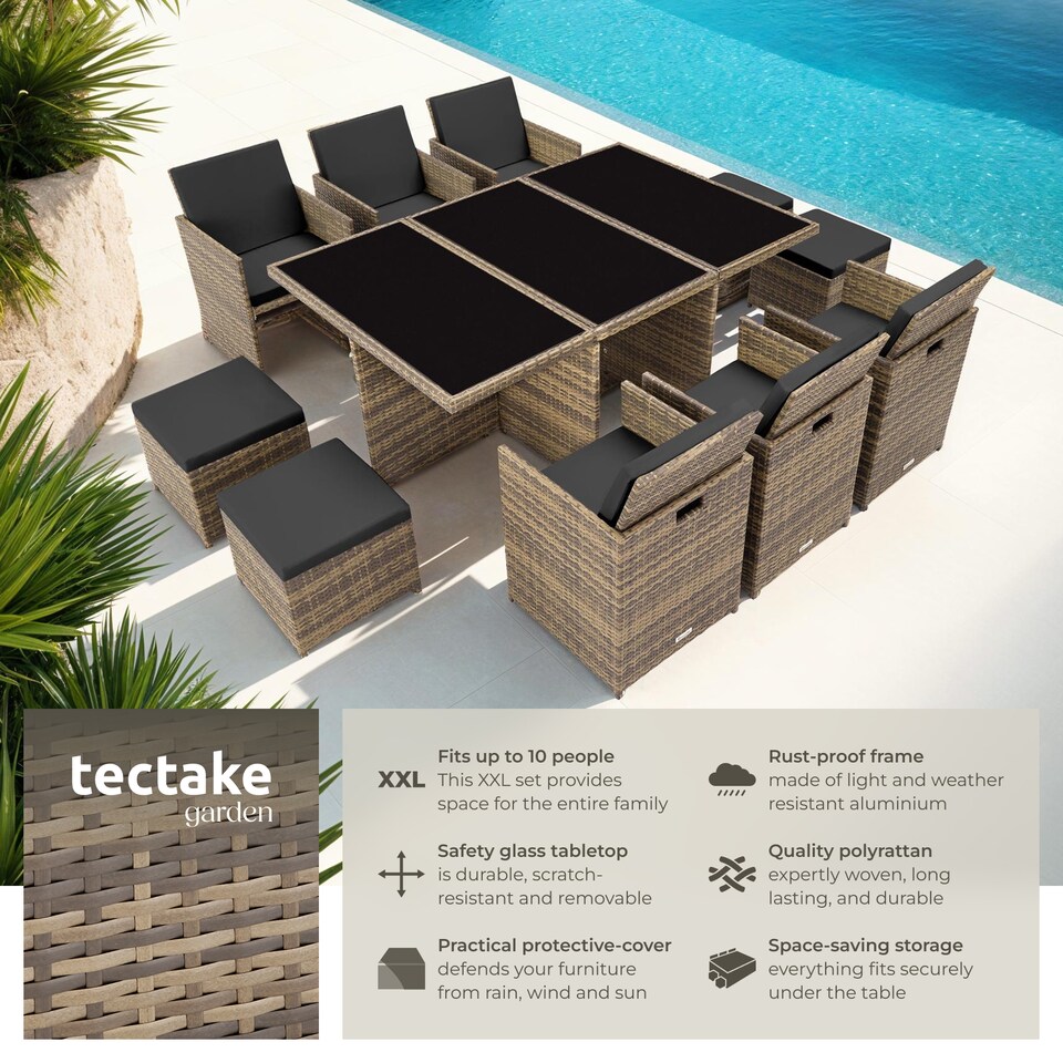 image 1 of Garden Table and Chairs New York - 10 seats with cushions, dining table, rain cover | Brown | nature | 1