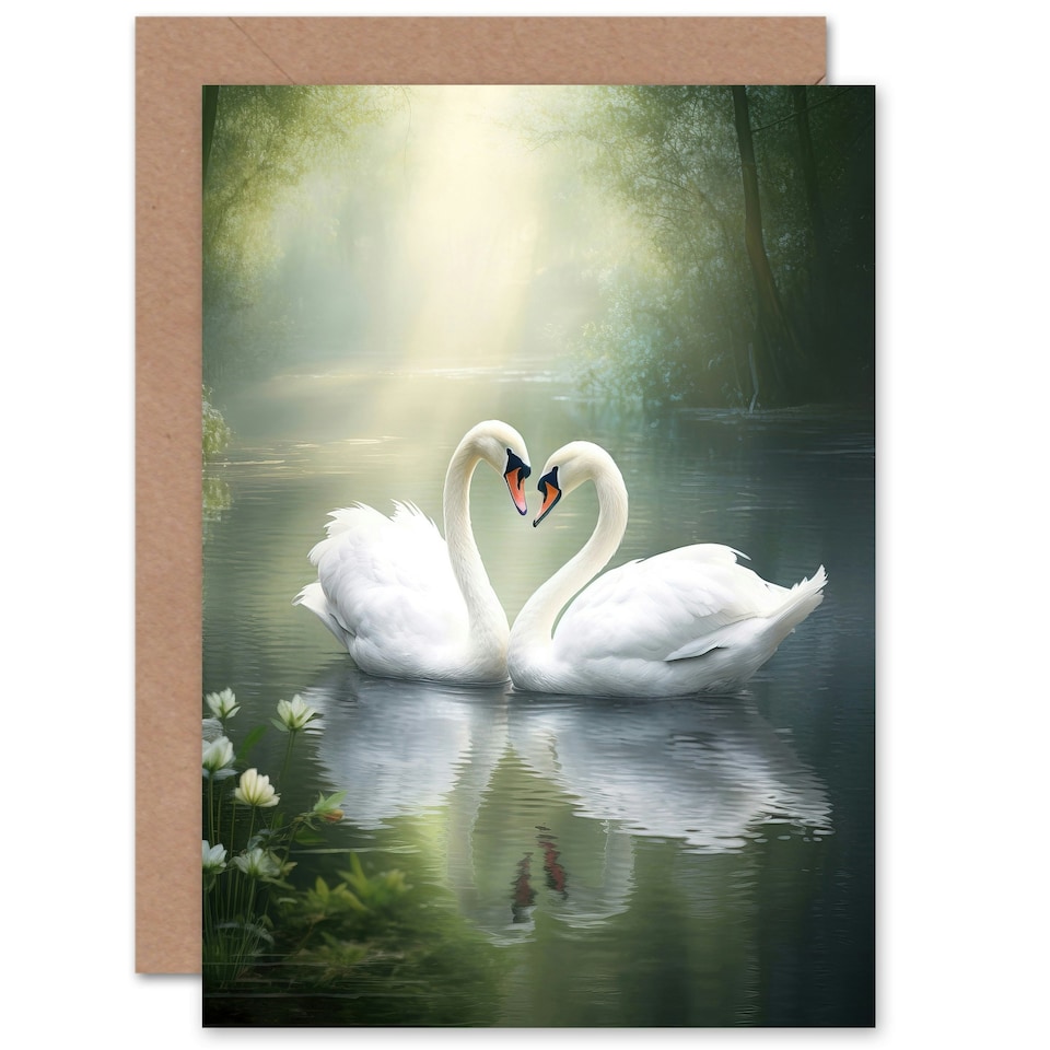 image 1 of Elegant Love Heart Swans Romantic Valentines Day Card