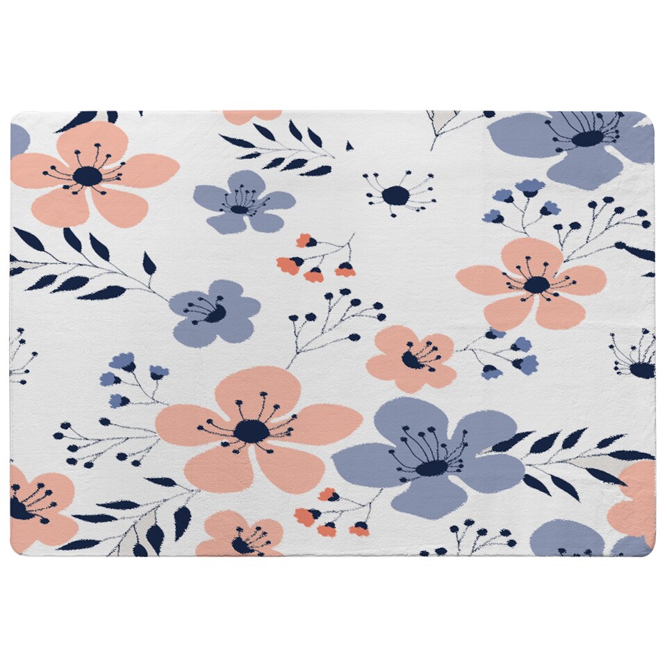 image 1 of Pink & Blue Flowers Designer Rug | Multi