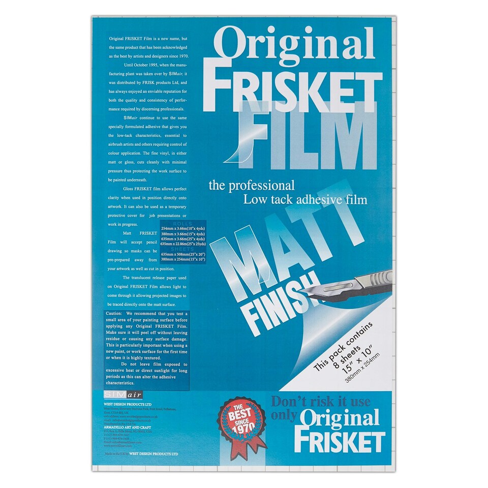 image 1 of Frisket Low Tack Matt Sheets, Clear, 381mm x 254mm, 8 Sheets