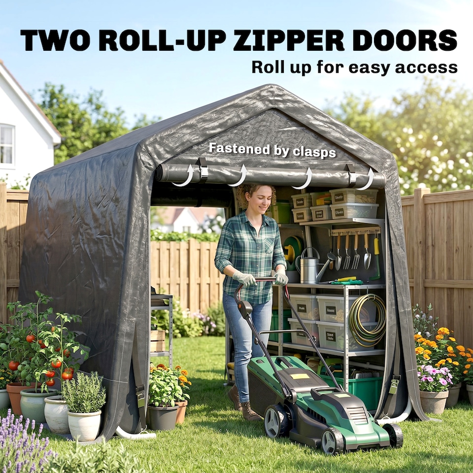 image 1 of Outsunny Outdoor Garden Storage Shed Waterproof Bike Tent w/ Zipper Doors