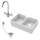 image 1 of Balterley Fireclay Double Bowl Butler Kitchen Sink - Full Weir with Mono Mixer Tap & Wastes, Ceramic Kitchen Sink & Tap | White | White
