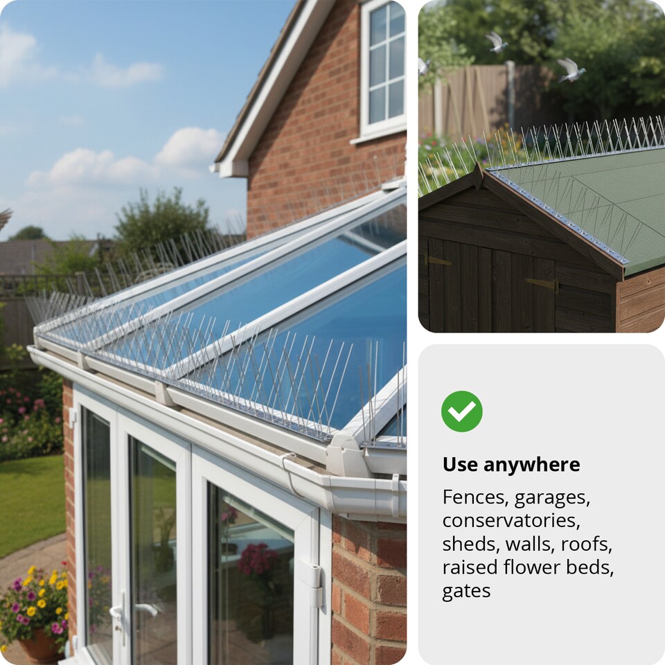 image 1 of SPARES2GO Bird Fence Spikes Pigeon Squirrel Cat Rodent Stainless Steel Metal 5m Deterrent Repellent Easy Install