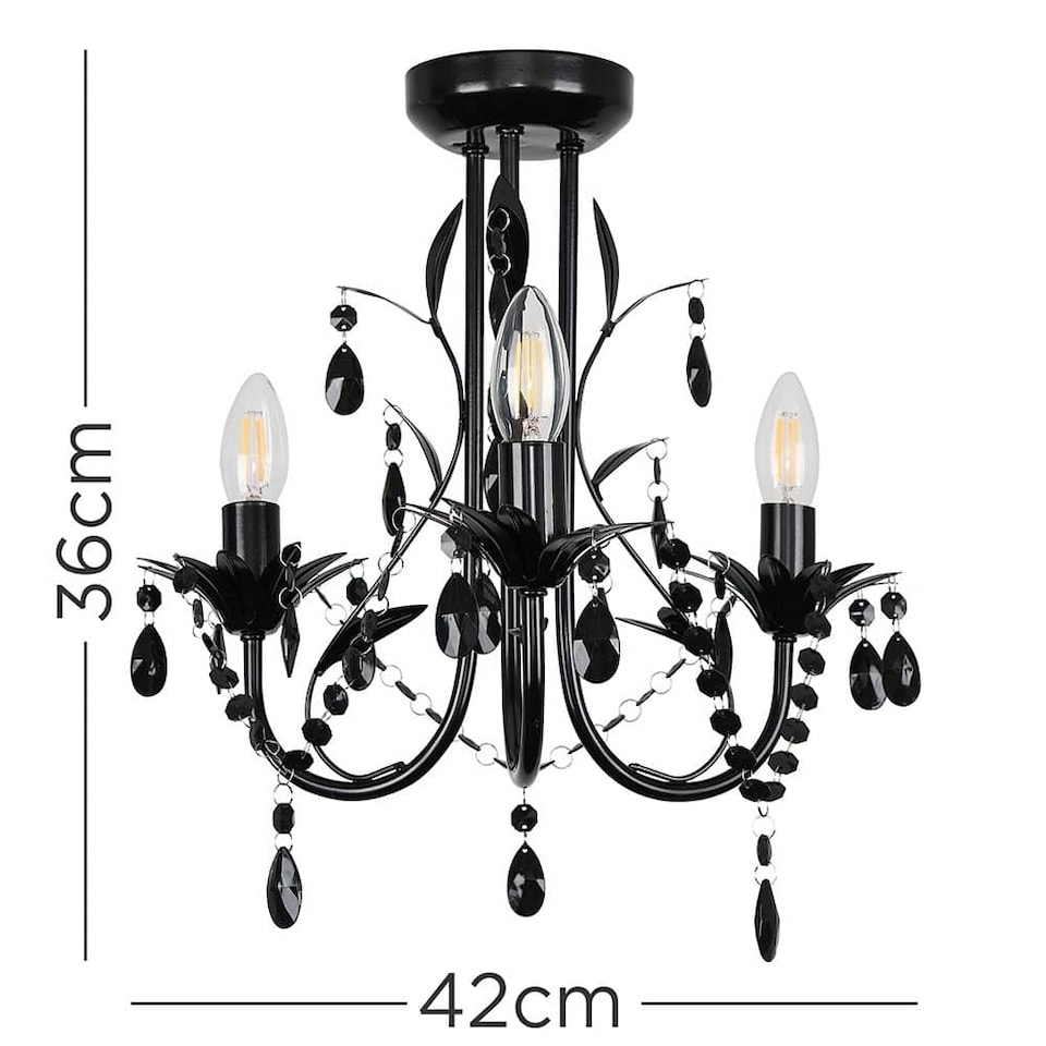 image 1 of ValueLights Odelia 3 Way Black Ceiling Light Chandelier and Bulbs
