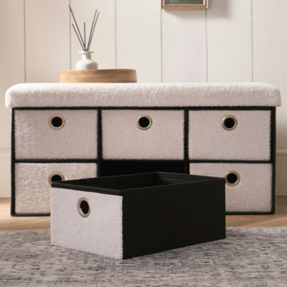 image 1 of OHS 6 Drawer Soft Boucle Home Hallway Bedroom Shoe Storage Cube Organiser Ottoman Chest Unit | Black