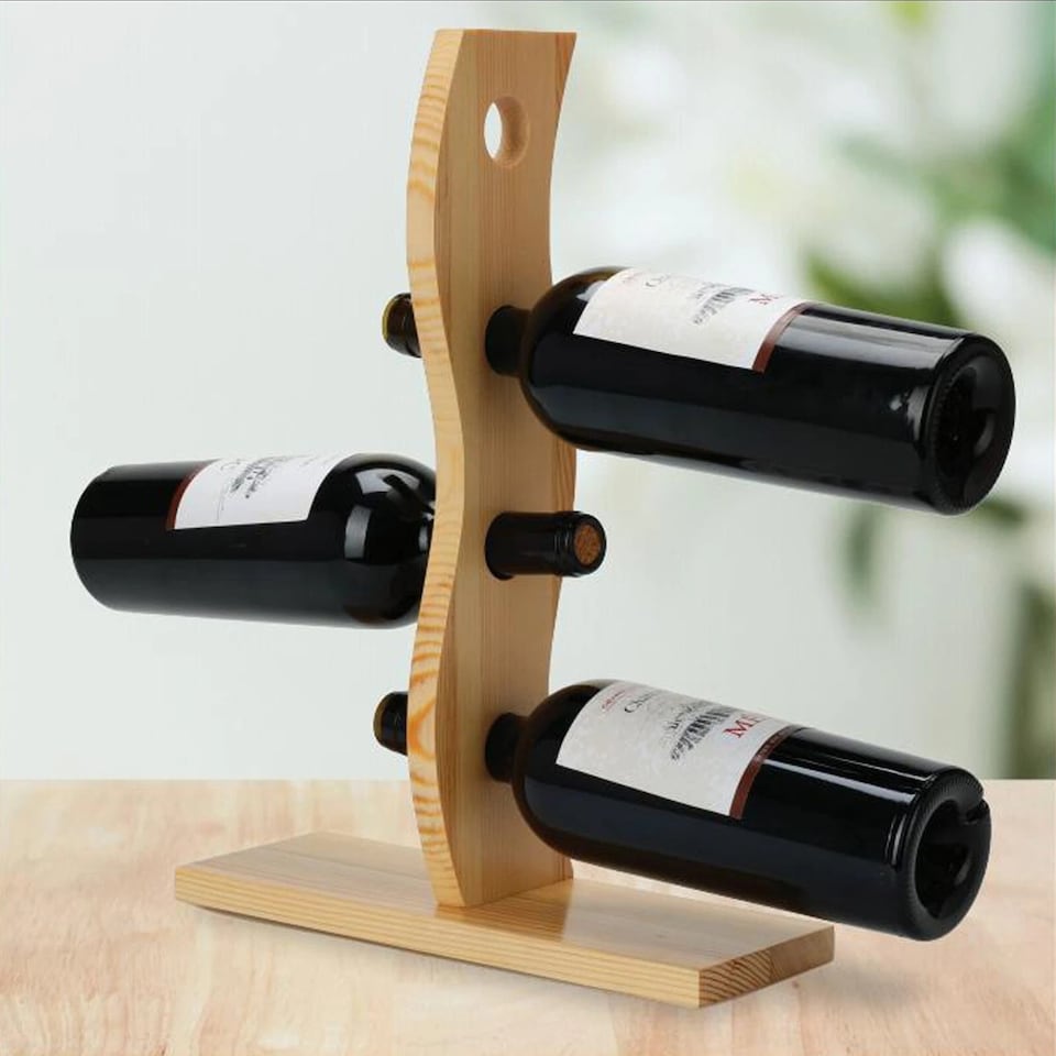 image 1 of 4 Bottle Wooden Wine Rack Free Standing Insert Kitchen Countertop Storage Holder
