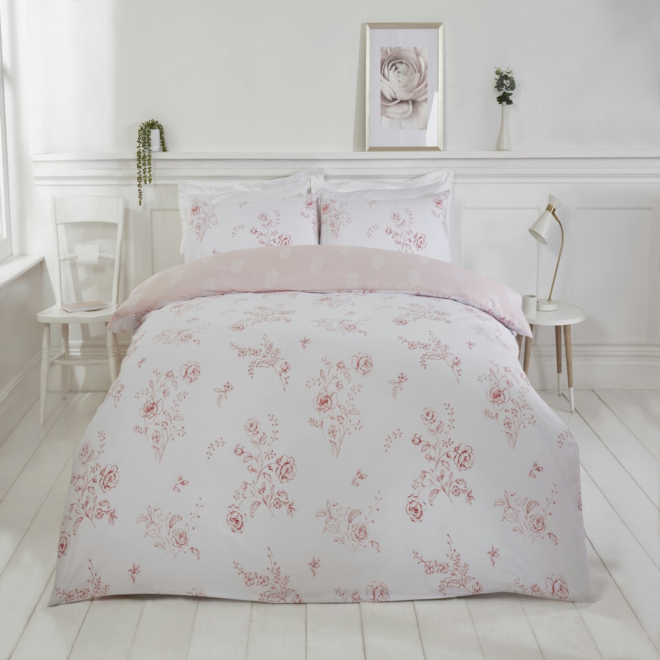 image 1 of PH Sadie Floral Polycotton Reversible Duvet Cover Set with Pillowcase | Pink | King | 1