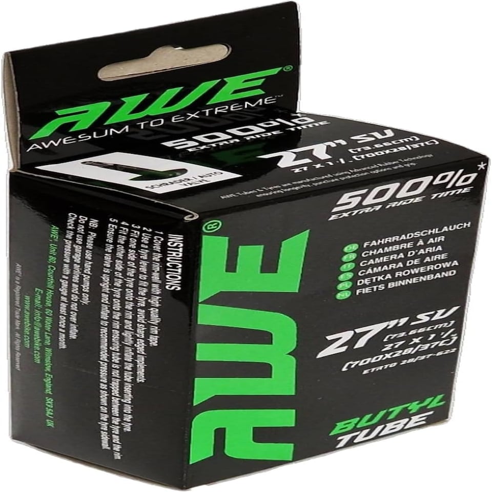 image 1 of AWE Butyl Rubber 27" MTB/Bike Inner Tube 27 x 1 1/4 700x28/37C Schrader Valve