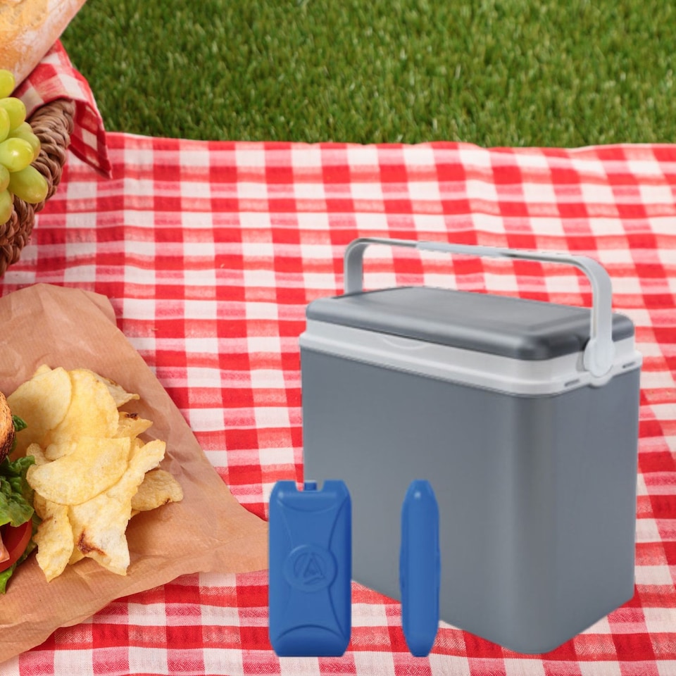 image 1 of 24L Insulated Coloured Cooler Box With 2 Ice Packs | Grey | 1
