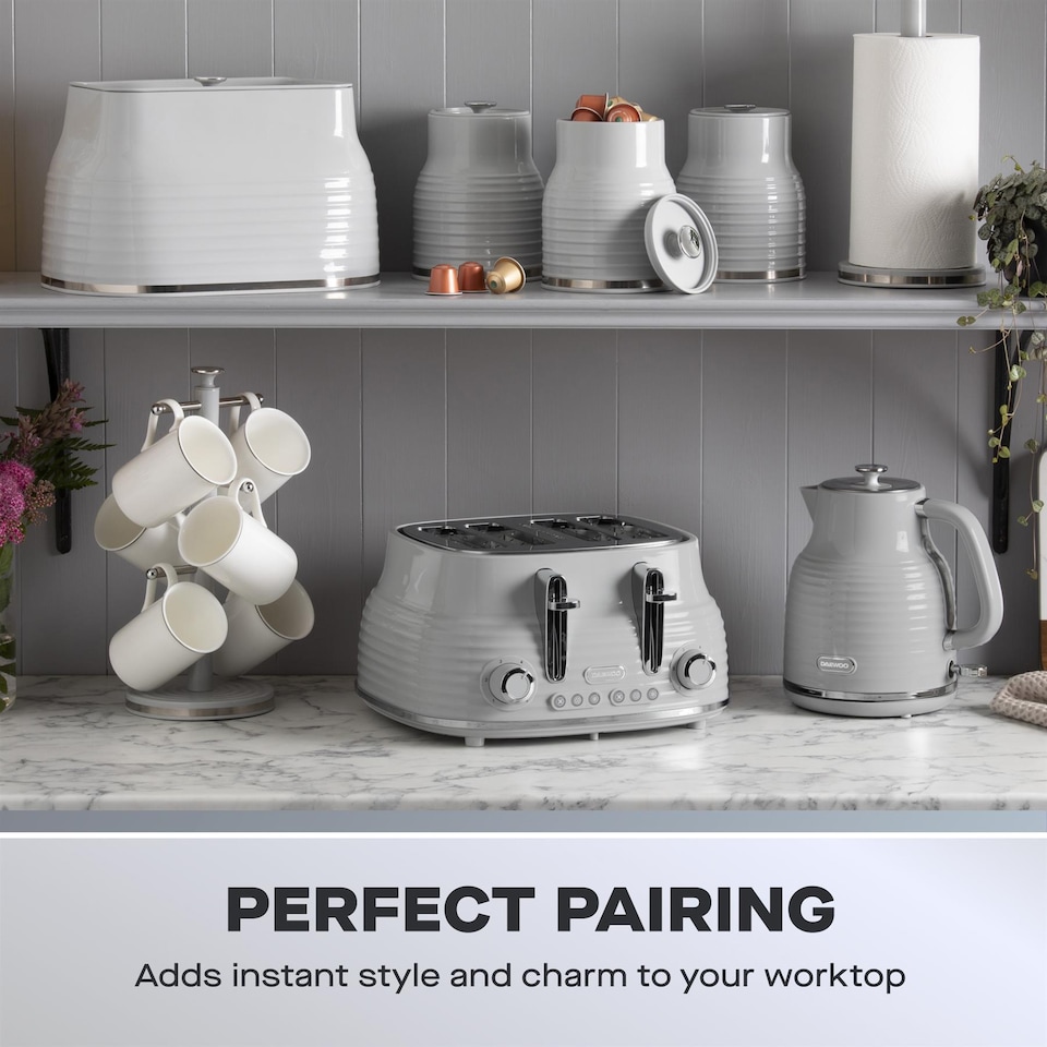image 1 of Daewoo Sienna 1.7L Rapid Boil Kettle and 4 Slice Toaster Set | Grey | Grey | 4-slice