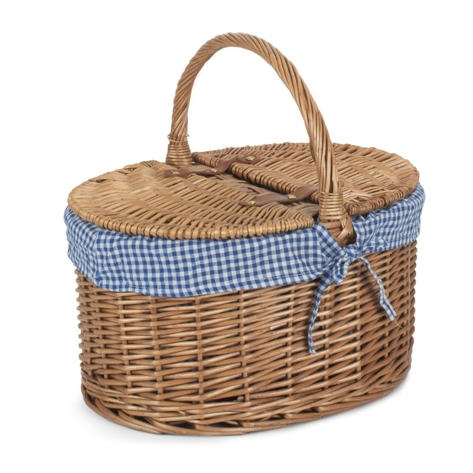 image 1 of Light Steamed Oval Lidded Wicker Basket with Lining Cream | Cream | One Size