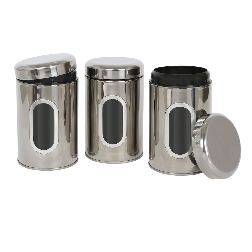 image 1 of Harbour Housewares 3pc Stainless Steel Food Storage Containers Set with Window - Chrome