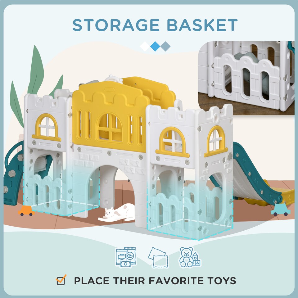 image 1 of AIYAPLAY 7-in-1 Toddler Slide with Basketball Hoop, for 1-3 Years, Yellow