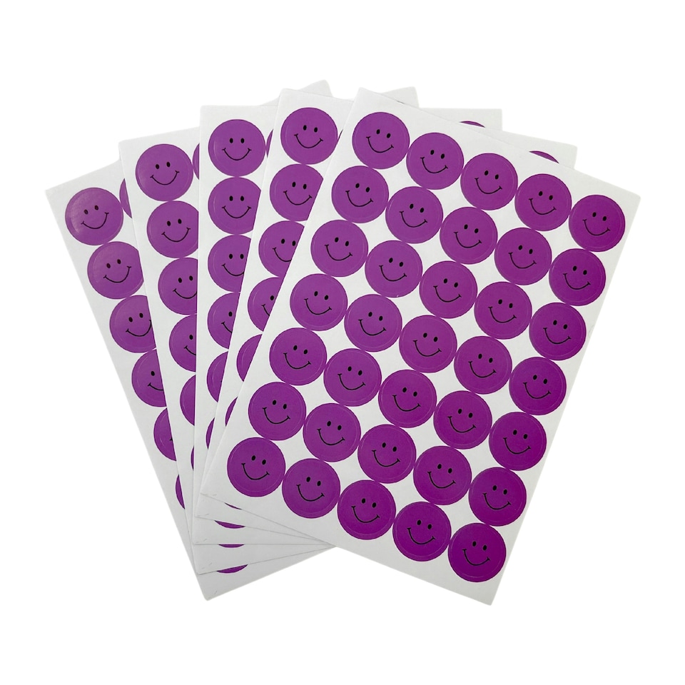 image 1 of Pack of 420 Purple Smile Face 24mm Self-Adhesive Labels