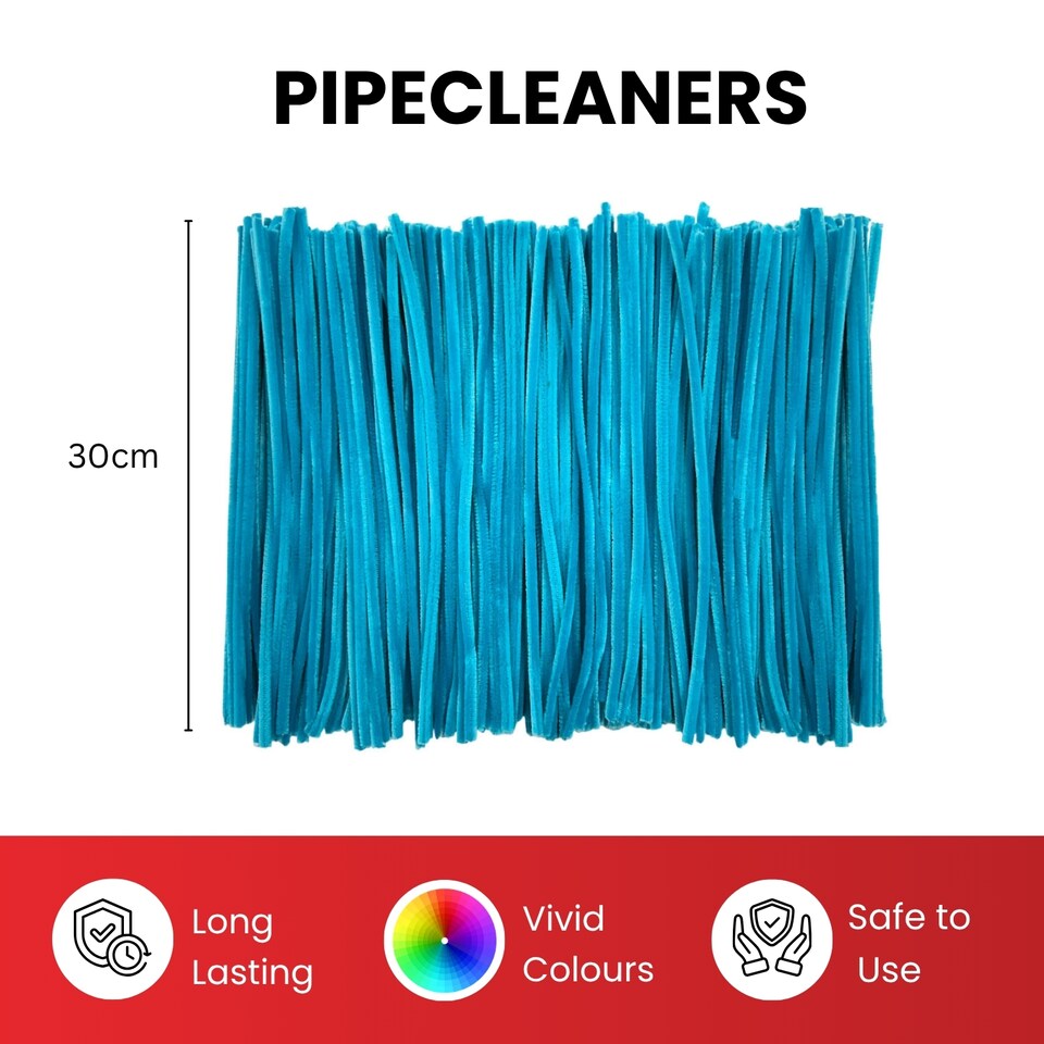 image 1 of Pack of 50 Pastel Blue Coloured Pipe Cleaners 30cm x 6mm Craft Chenille Stems